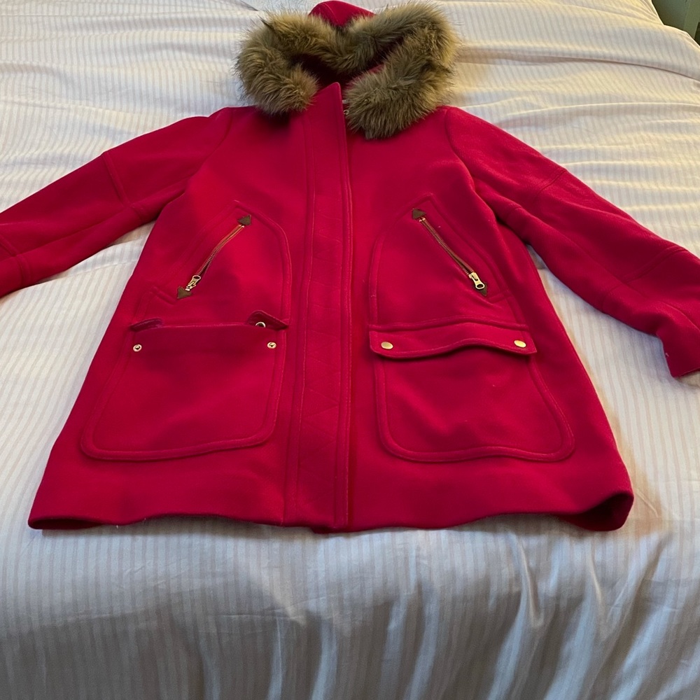 J.Crew Stadium coat with fur trimmed hood